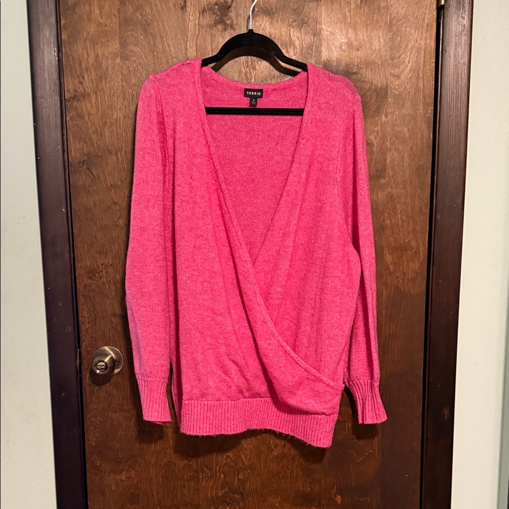 Torrid Hot Pink Deep V-Neck wrap style Sweater